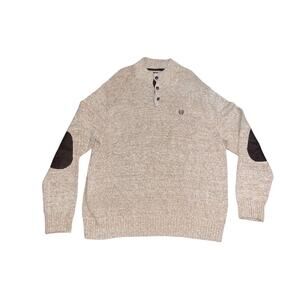 Chaps Mens Quarter Button Knit Sweater Long Sleeve elbow Patch Grandpa Core 3XL